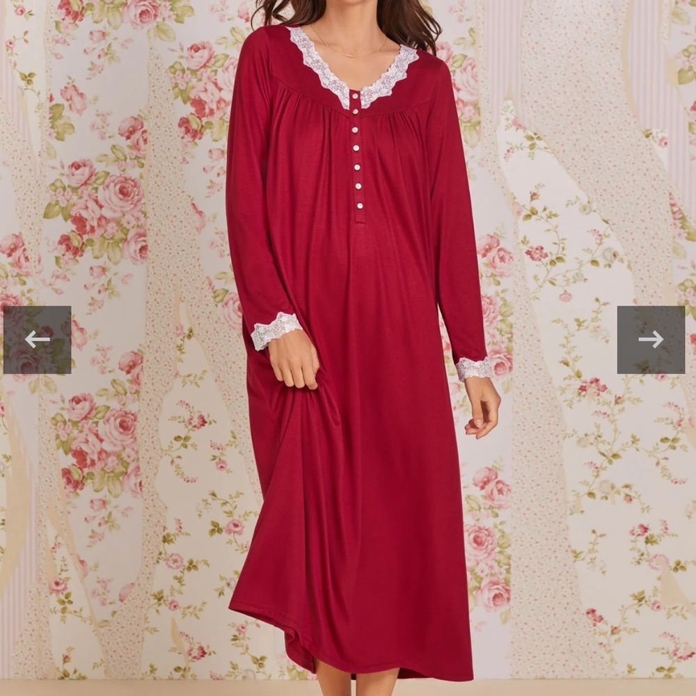 EILEEN WEST Claret Dream Sweater Knit Long Sleeve Ballet Nightgown burgundy sml